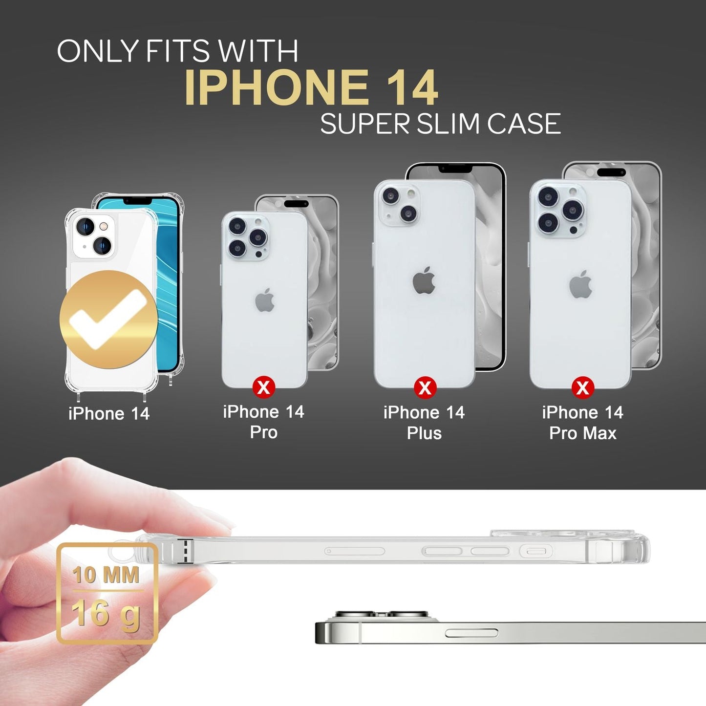 NALIA Handykette für iPhone 14 – Transparentes Hybrid-Case & Band – HANGIT PRO (Anti-Gelb Rückseite & Verstellbar) – Marke aus Berlin