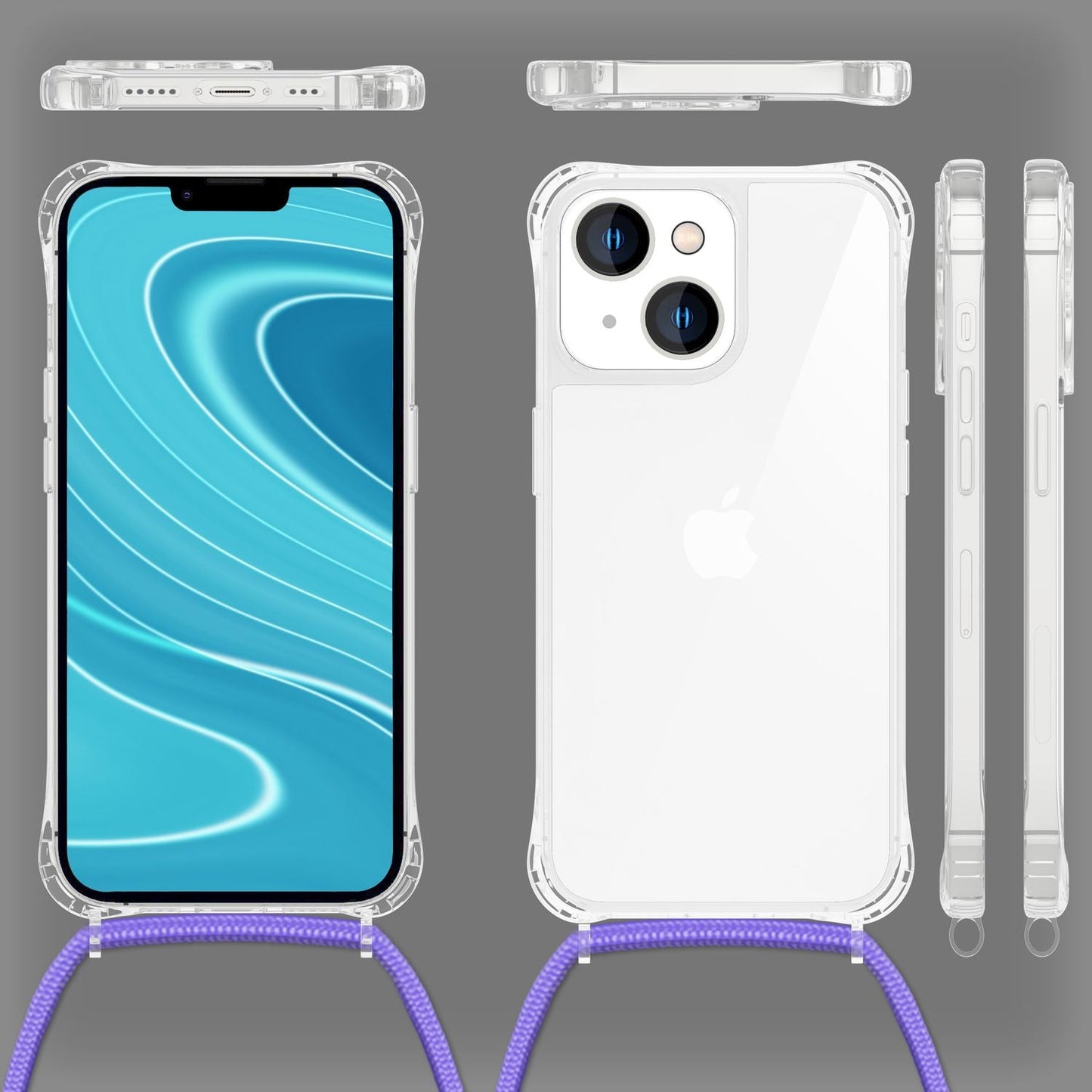 NALIA Handykette für iPhone 14 – Transparentes Hybrid-Case & Band – HANGIT PRO (Anti-Gelb Rückseite & Verstellbar) – Marke aus Berlin