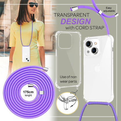 NALIA Handykette für iPhone 14 Plus – Transparentes Hybrid-Case & Band – HANGIT PRO (Anti-Gelb Rückseite & Verstellbar) – Marke aus Berlin