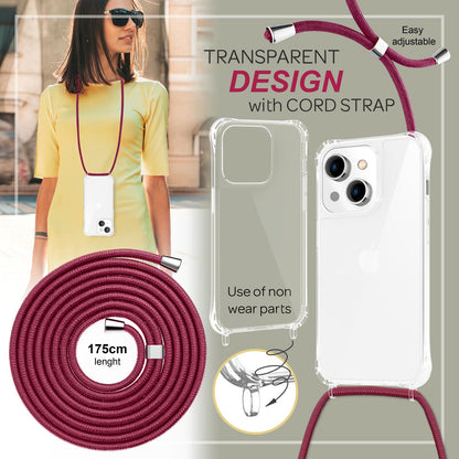 NALIA Handykette für iPhone 14 Plus – Transparentes Hybrid-Case & Band – HANGIT PRO (Anti-Gelb Rückseite & Verstellbar) – Marke aus Berlin