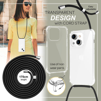 NALIA Handykette für iPhone 14 Plus – Transparentes Hybrid-Case & Band – HANGIT PRO (Anti-Gelb Rückseite & Verstellbar) – Marke aus Berlin