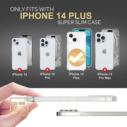 NALIA Handykette für iPhone 14 Plus – Transparentes Hybrid-Case & Band – HANGIT PRO (Anti-Gelb Rückseite & Verstellbar) – Marke aus Berlin