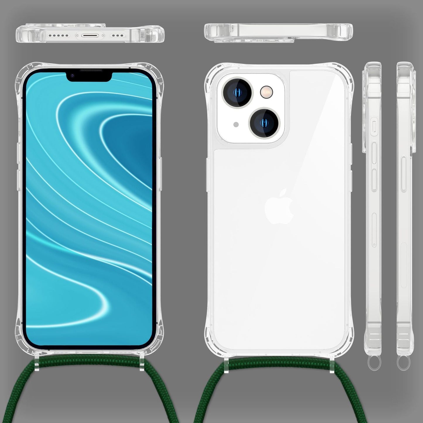 NALIA Handykette für iPhone 14 Plus – Transparentes Hybrid-Case & Band – HANGIT PRO (Anti-Gelb Rückseite & Verstellbar) – Marke aus Berlin