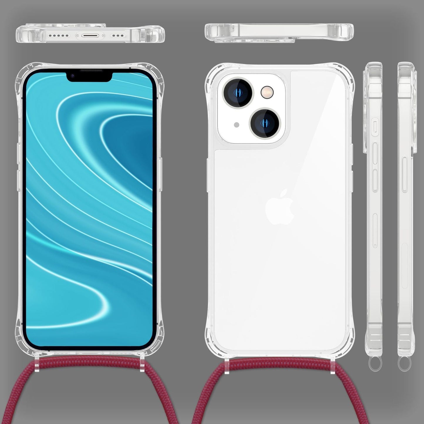 NALIA Handykette für iPhone 14 Plus – Transparentes Hybrid-Case & Band – HANGIT PRO (Anti-Gelb Rückseite & Verstellbar) – Marke aus Berlin
