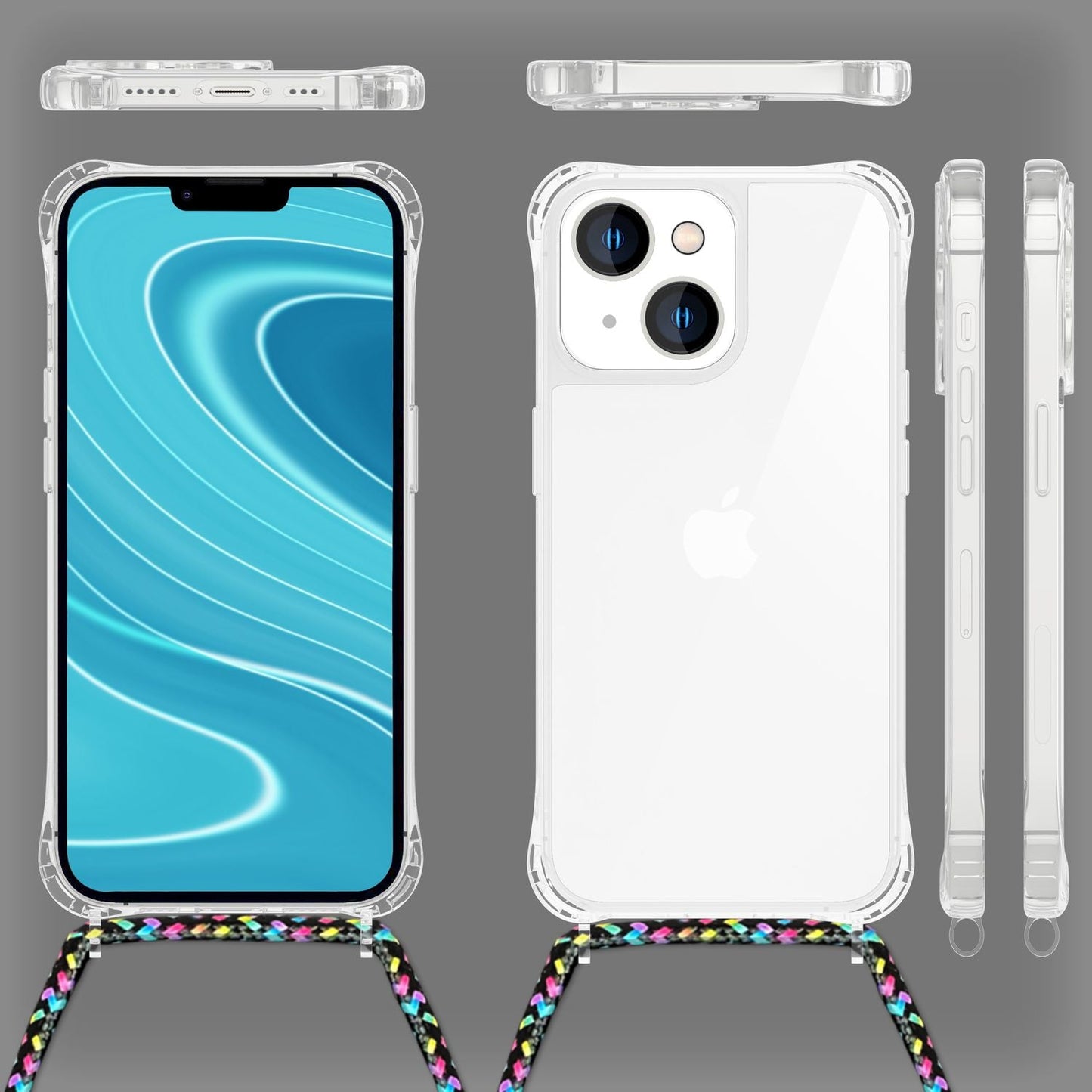 NALIA Handykette für iPhone 14 Plus – Transparentes Hybrid-Case & Band – HANGIT PRO (Anti-Gelb Rückseite & Verstellbar) – Marke aus Berlin