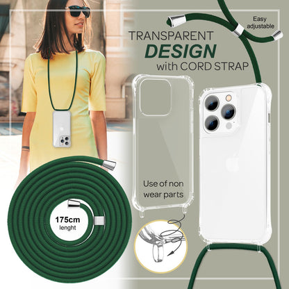 NALIA Handykette für iPhone 14 Pro – Transparentes Hybrid-Case & Band – HANGIT PRO (Anti-Gelb Rückseite & Verstellbar) – Marke aus Berlin
