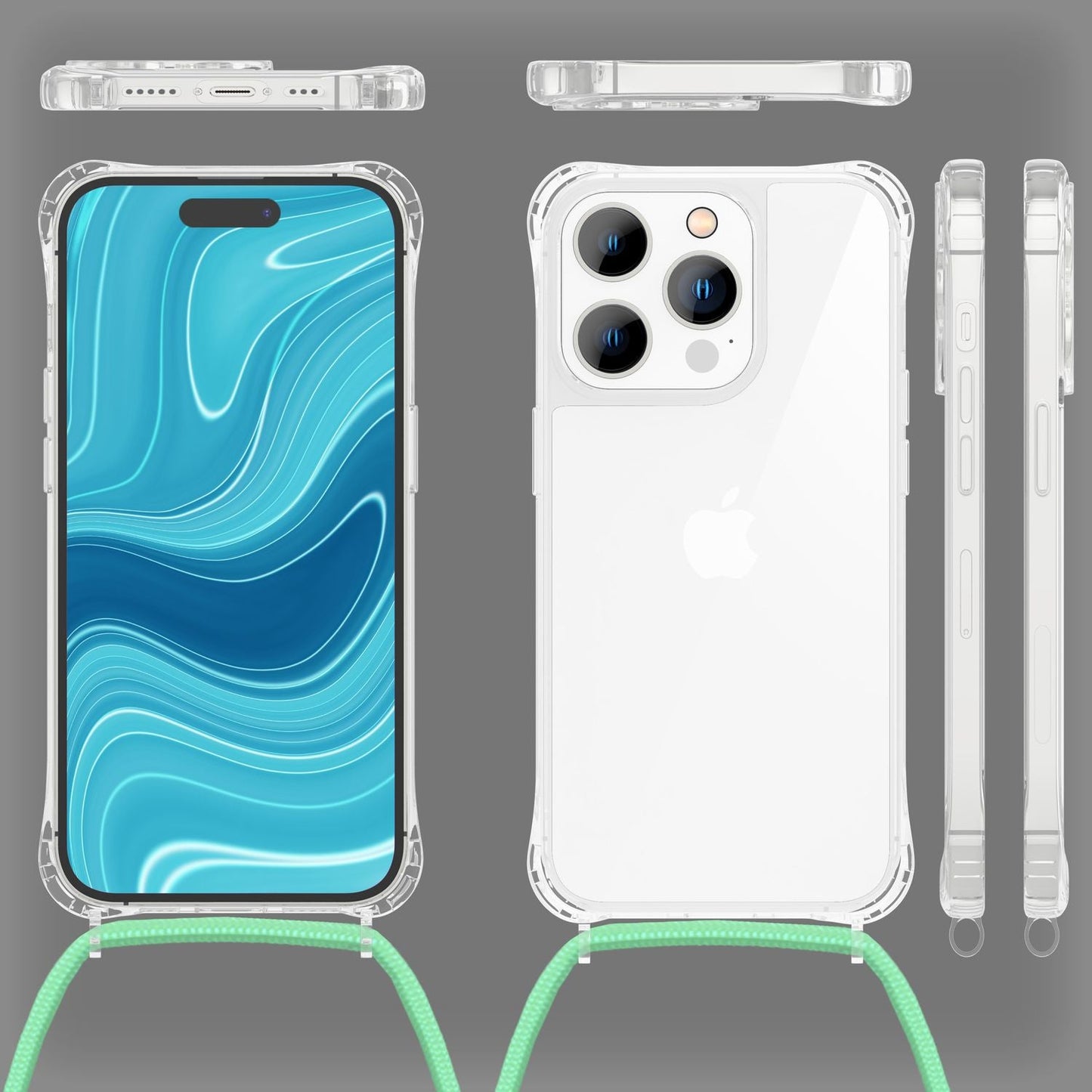 NALIA Handykette für iPhone 14 Pro – Transparentes Hybrid-Case & Band – HANGIT PRO (Anti-Gelb Rückseite & Verstellbar) – Marke aus Berlin