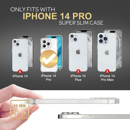 NALIA Handykette für iPhone 14 Pro – Transparentes Hybrid-Case & Band – HANGIT PRO (Anti-Gelb Rückseite & Verstellbar) – Marke aus Berlin