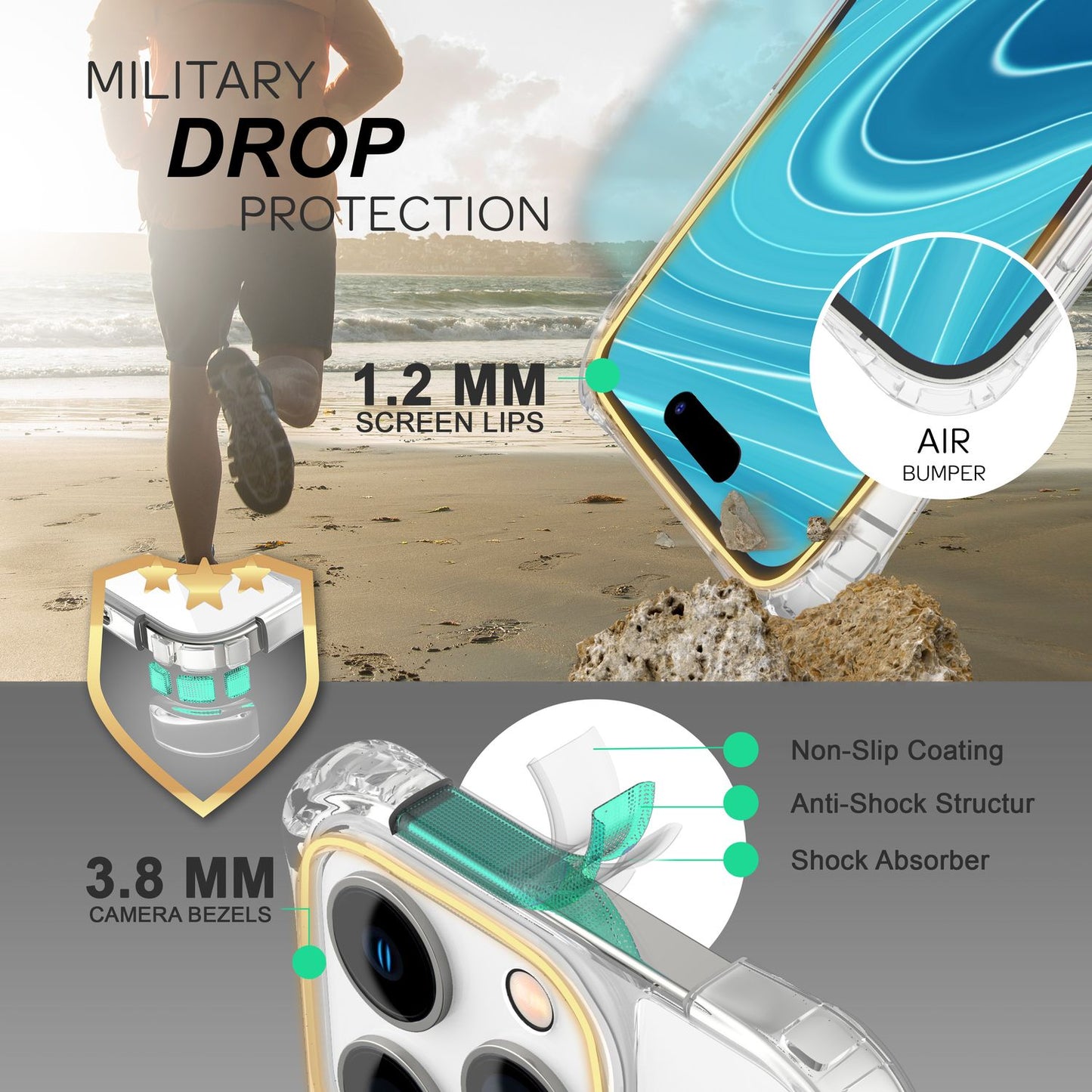 NALIA Handykette für iPhone 14 Pro – Transparentes Hybrid-Case & Band – HANGIT PRO (Anti-Gelb Rückseite & Verstellbar) – Marke aus Berlin