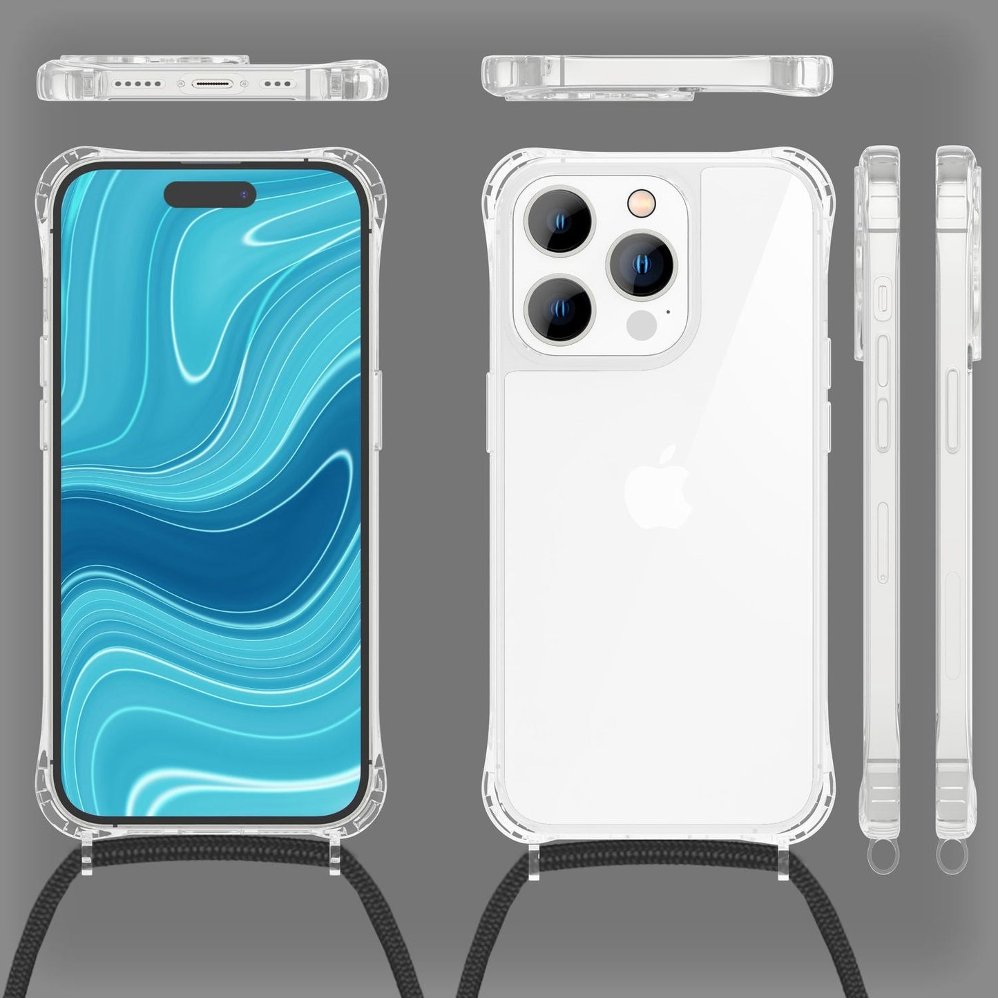NALIA Handykette für iPhone 14 Pro – Transparentes Hybrid-Case & Band – HANGIT PRO (Anti-Gelb Rückseite & Verstellbar) – Marke aus Berlin