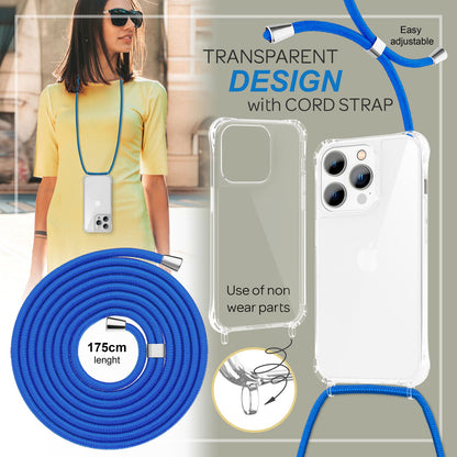 NALIA Handykette für iPhone 14 Pro Max – Transparentes Hybrid-Case & Band – HANGIT PRO (Anti-Gelb Rückseite & Verstellbar) – Marke aus Berlin