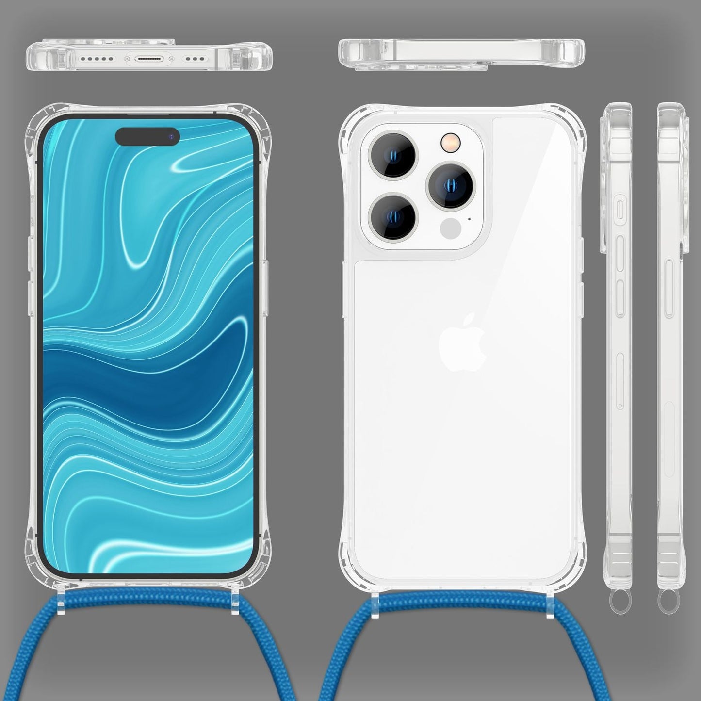 NALIA Handykette für iPhone 14 Pro Max – Transparentes Hybrid-Case & Band – HANGIT PRO (Anti-Gelb Rückseite & Verstellbar) – Marke aus Berlin