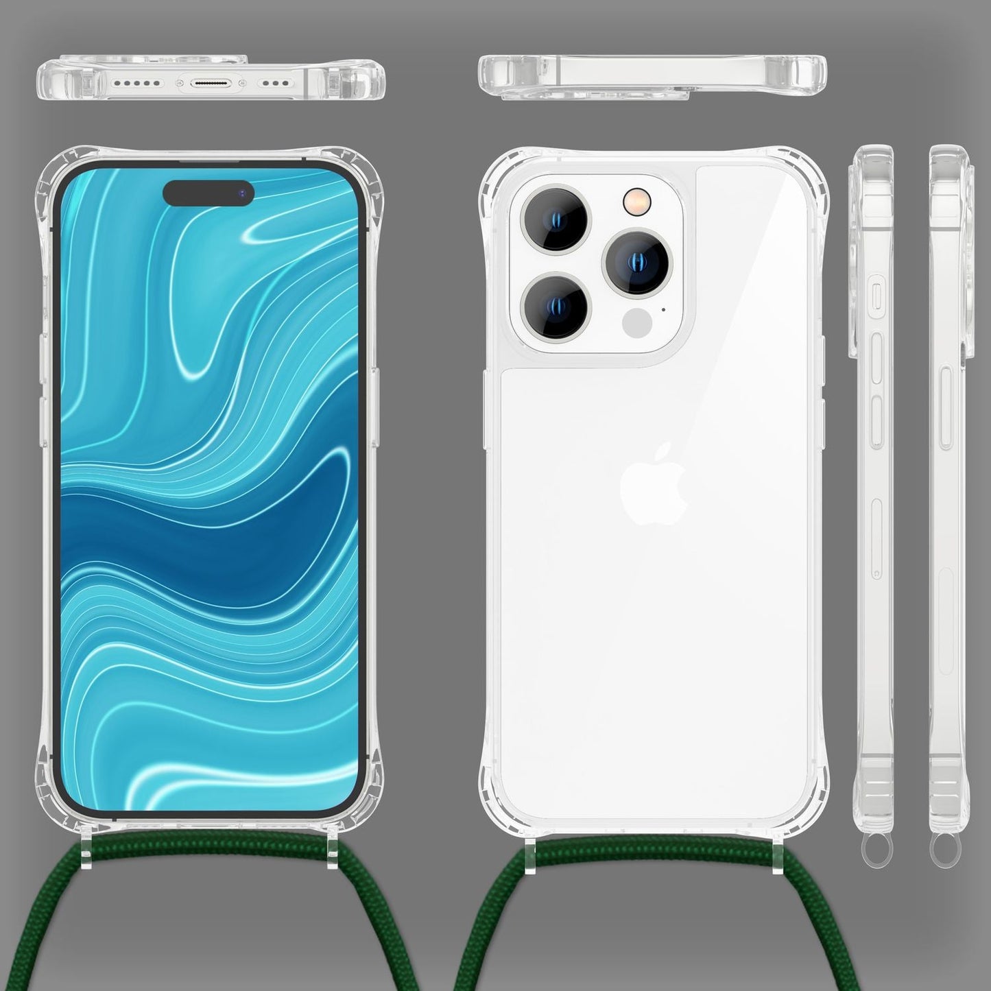 NALIA Handykette für iPhone 14 Pro Max – Transparentes Hybrid-Case & Band – HANGIT PRO (Anti-Gelb Rückseite & Verstellbar) – Marke aus Berlin