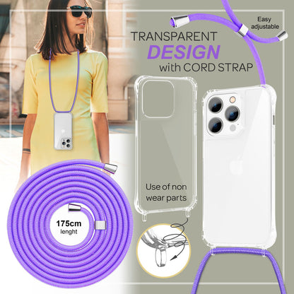NALIA Handykette für iPhone 14 Pro Max – Transparentes Hybrid-Case & Band – HANGIT PRO (Anti-Gelb Rückseite & Verstellbar) – Marke aus Berlin