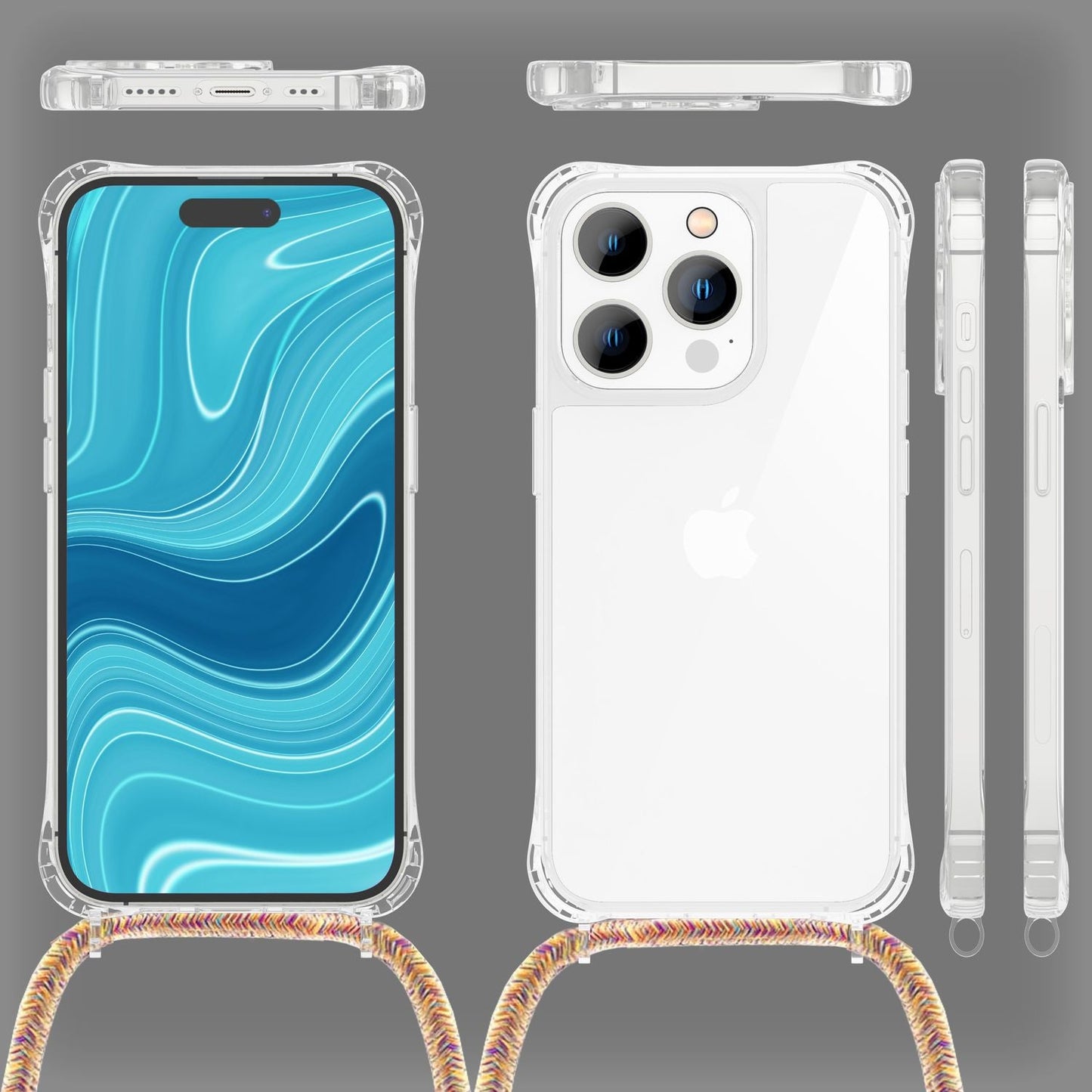 NALIA Handykette für iPhone 14 Pro Max – Transparentes Hybrid-Case & Band – HANGIT PRO (Anti-Gelb Rückseite & Verstellbar) – Marke aus Berlin