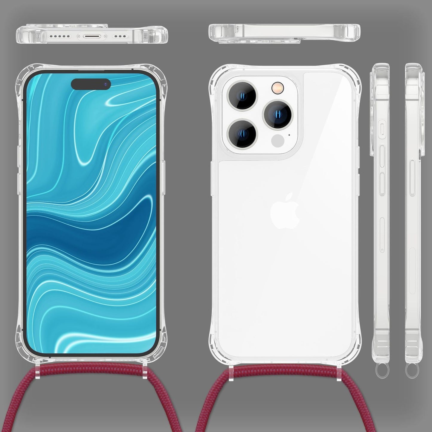 NALIA Handykette für iPhone 14 Pro Max – Transparentes Hybrid-Case & Band – HANGIT PRO (Anti-Gelb Rückseite & Verstellbar) – Marke aus Berlin