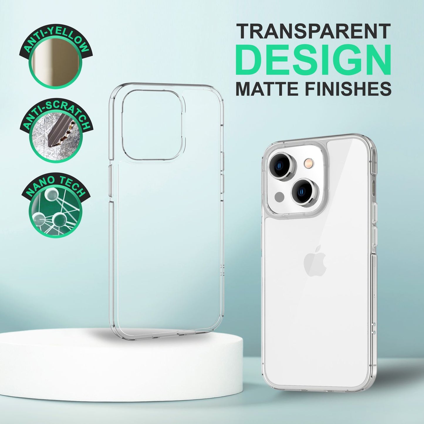 NALIA Transparente Hülle für iPhone 14 Plus – Anti-Gelb & Stoßfest – BLYSS (Rückseite in Glas-Optik) – Marke aus Berlin