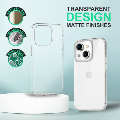 NALIA Transparente Hülle für iPhone 14 Plus – Anti-Gelb & Stoßfest – BLYSS (Rückseite in Glas-Optik) – Marke aus Berlin