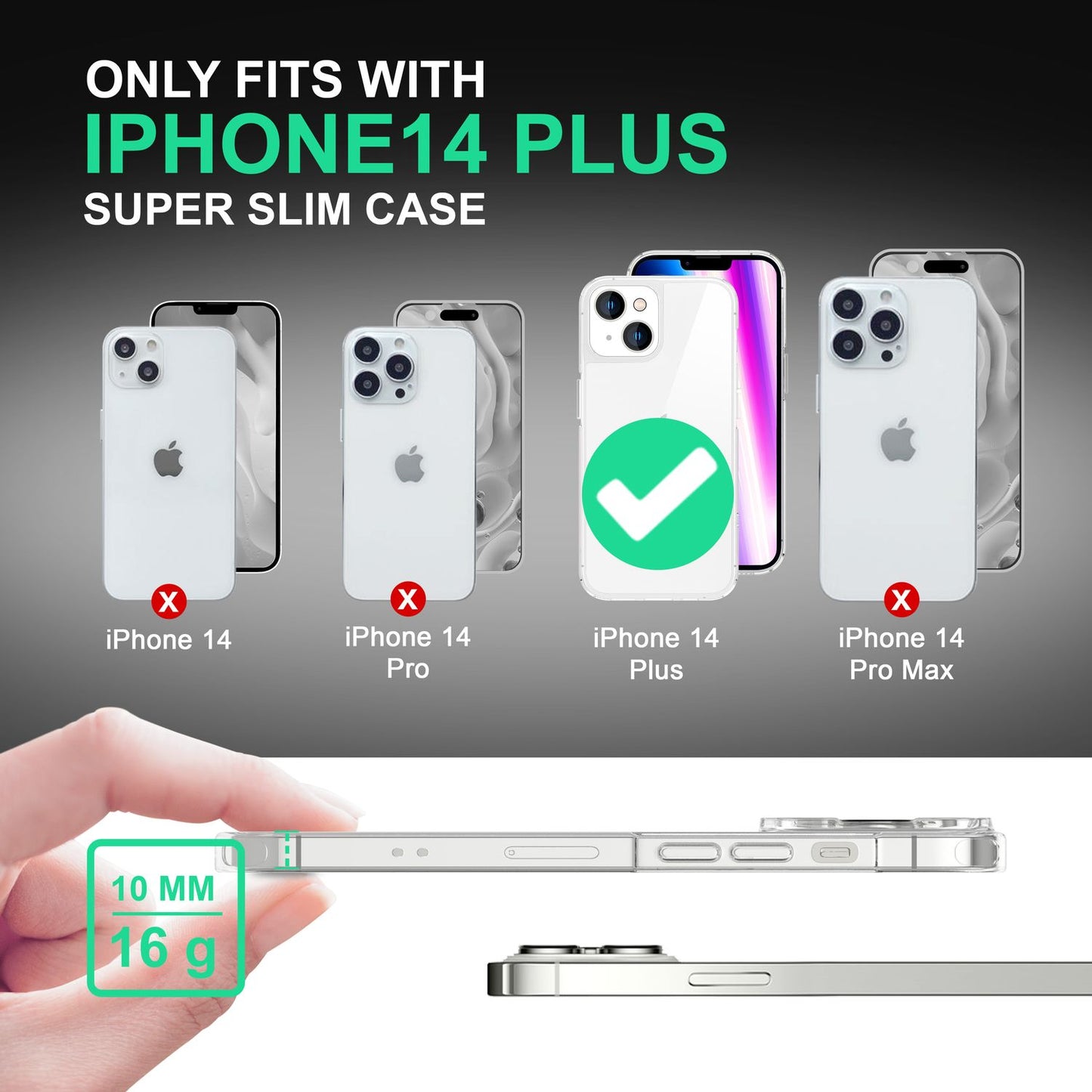 NALIA Transparente Hülle für iPhone 14 Plus – Anti-Gelb & Stoßfest – BLYSS (Rückseite in Glas-Optik) – Marke aus Berlin