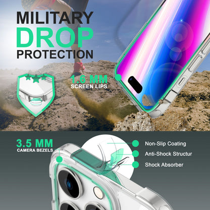NALIA Transparente Hülle für iPhone 14 Pro – Anti-Gelb & Stoßfest – BLYSS (Rückseite in Glas-Optik) – Marke aus Berlin