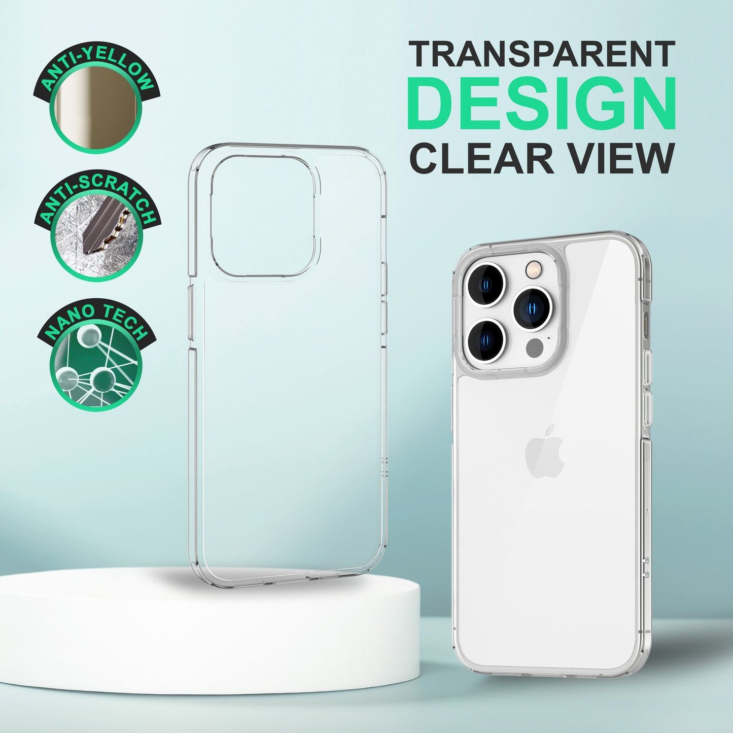 NALIA Transparente Hülle für iPhone 14 Pro – Anti-Gelb & Stoßfest – BLYSS (Rückseite in Glas-Optik) – Marke aus Berlin