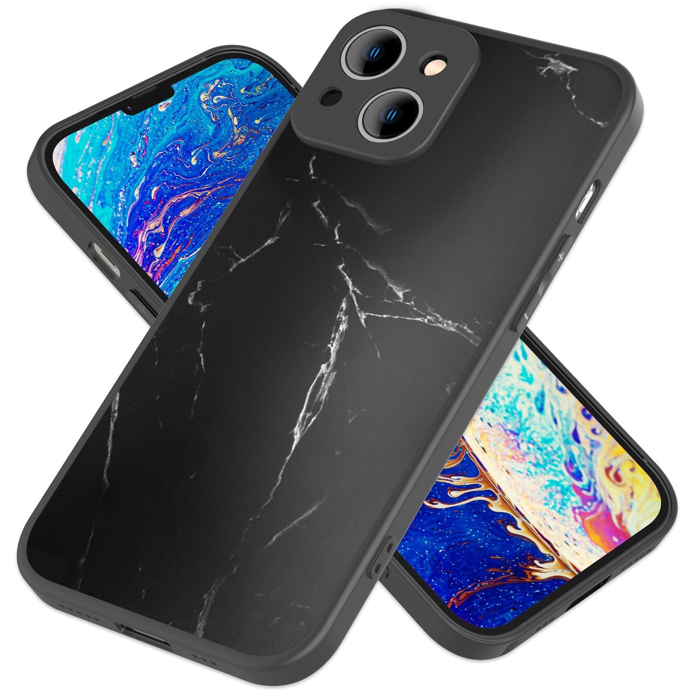 NALIA Marmor Glas Case für iPhone 14 Plus – Robustes 9H Echtglas – MARBELLE (Silikon Bumper & Grip) – Marke aus Berlin