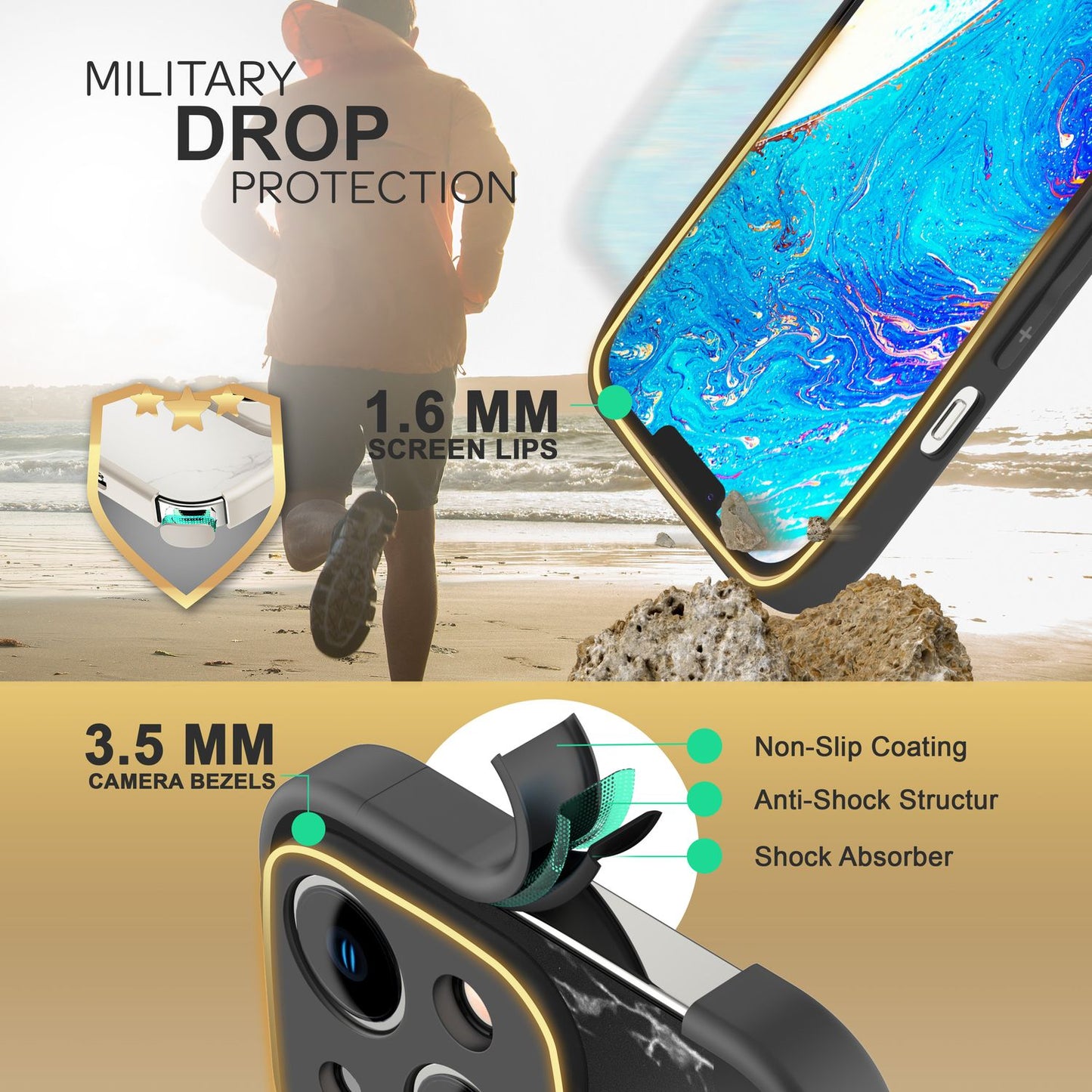 NALIA Marmor Glas Case für iPhone 14 Plus – Robustes 9H Echtglas – MARBELLE (Silikon Bumper & Grip) – Marke aus Berlin