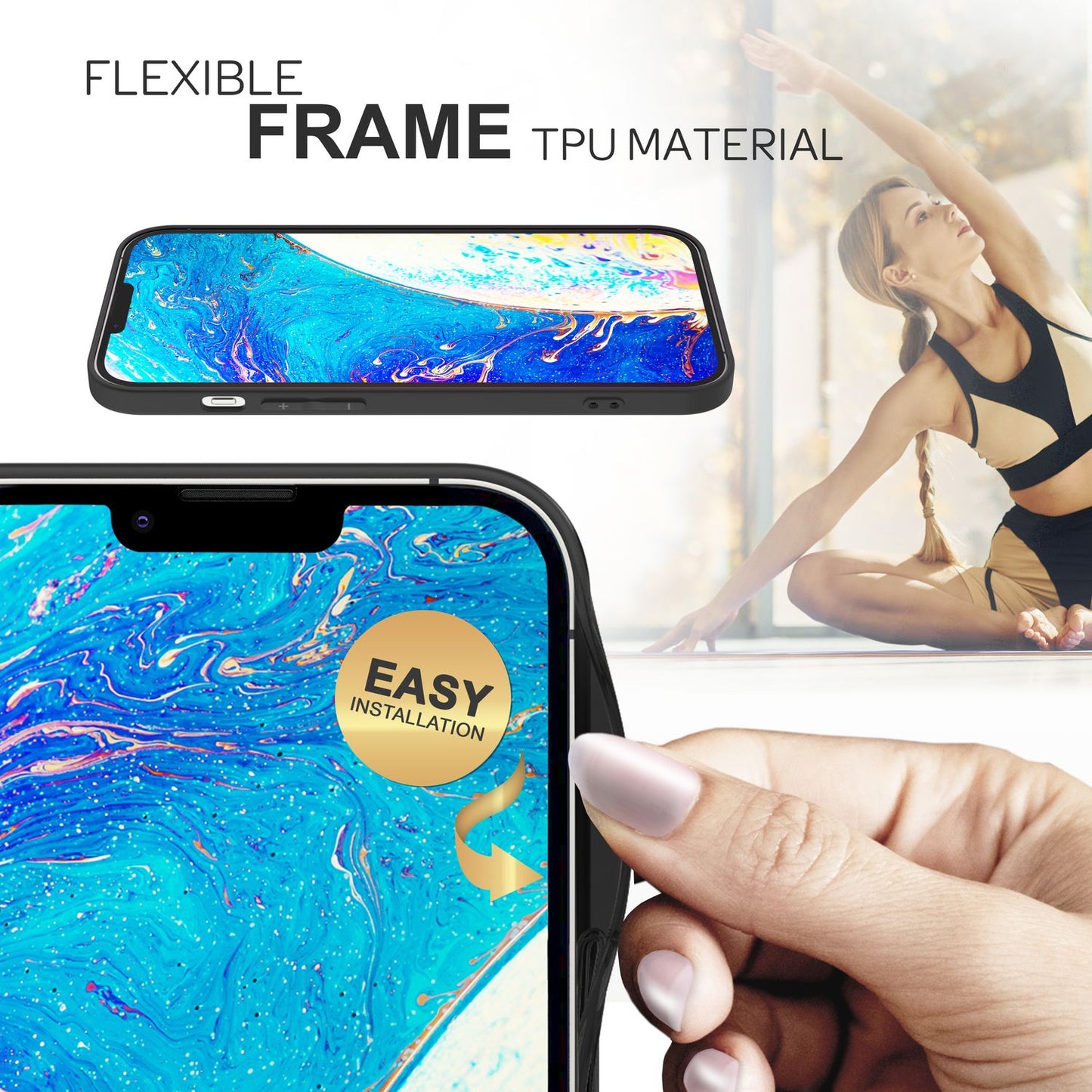 NALIA Marmor Glas Case für iPhone 14 Plus – Robustes 9H Echtglas – MARBELLE (Silikon Bumper & Grip) – Marke aus Berlin