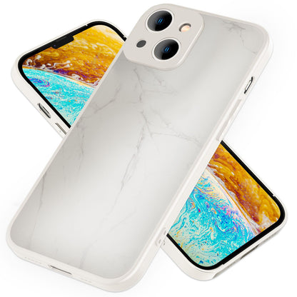 NALIA Marmor Glas Case für iPhone 14 Plus – Robustes 9H Echtglas – MARBELLE (Silikon Bumper & Grip) – Marke aus Berlin