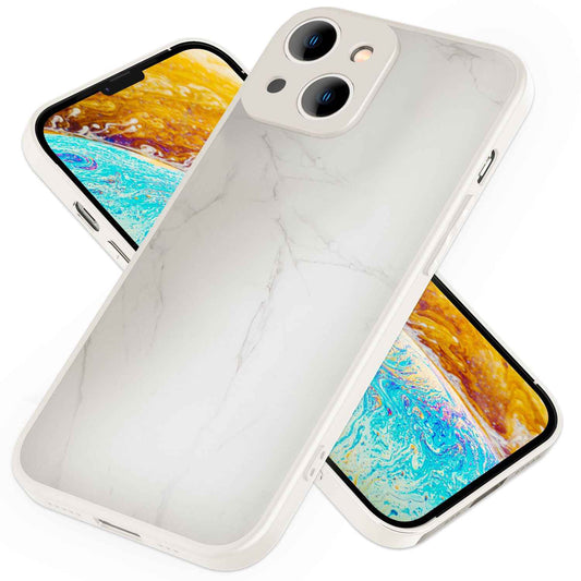 NALIA Marmor Glas Case für iPhone 14 Plus – Robustes 9H Echtglas – MARBELLE (Silikon Bumper & Grip) – Marke aus Berlin