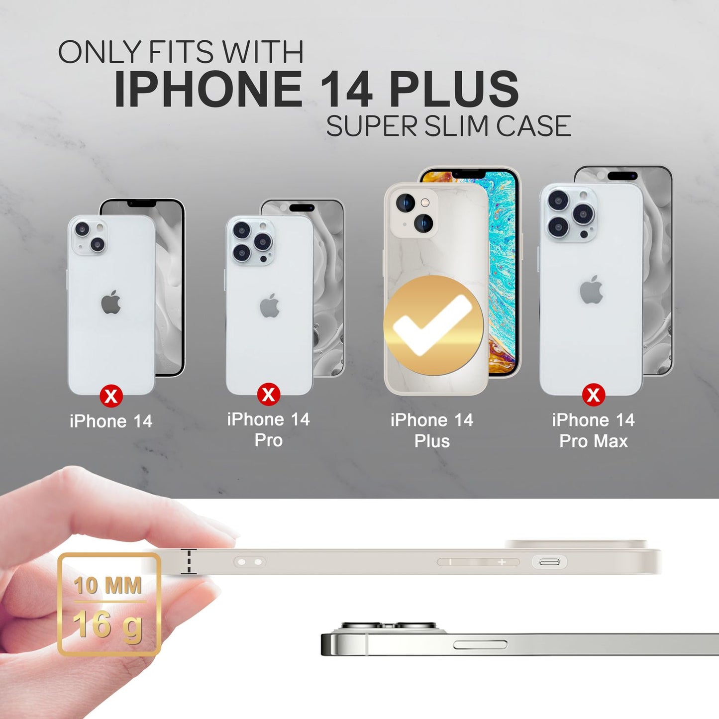 NALIA Marmor Glas Case für iPhone 14 Plus – Robustes 9H Echtglas – MARBELLE (Silikon Bumper & Grip) – Marke aus Berlin