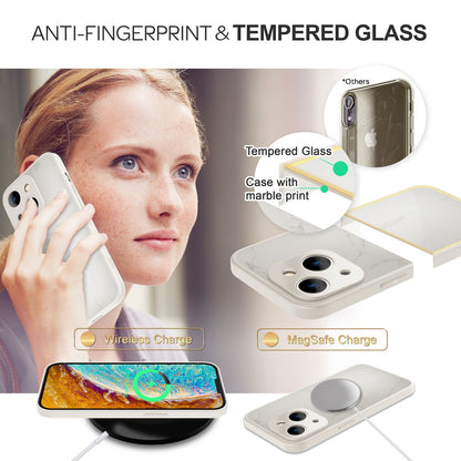 NALIA Marmor Glas Case für iPhone 14 Plus – Robustes 9H Echtglas – MARBELLE (Silikon Bumper & Grip) – Marke aus Berlin