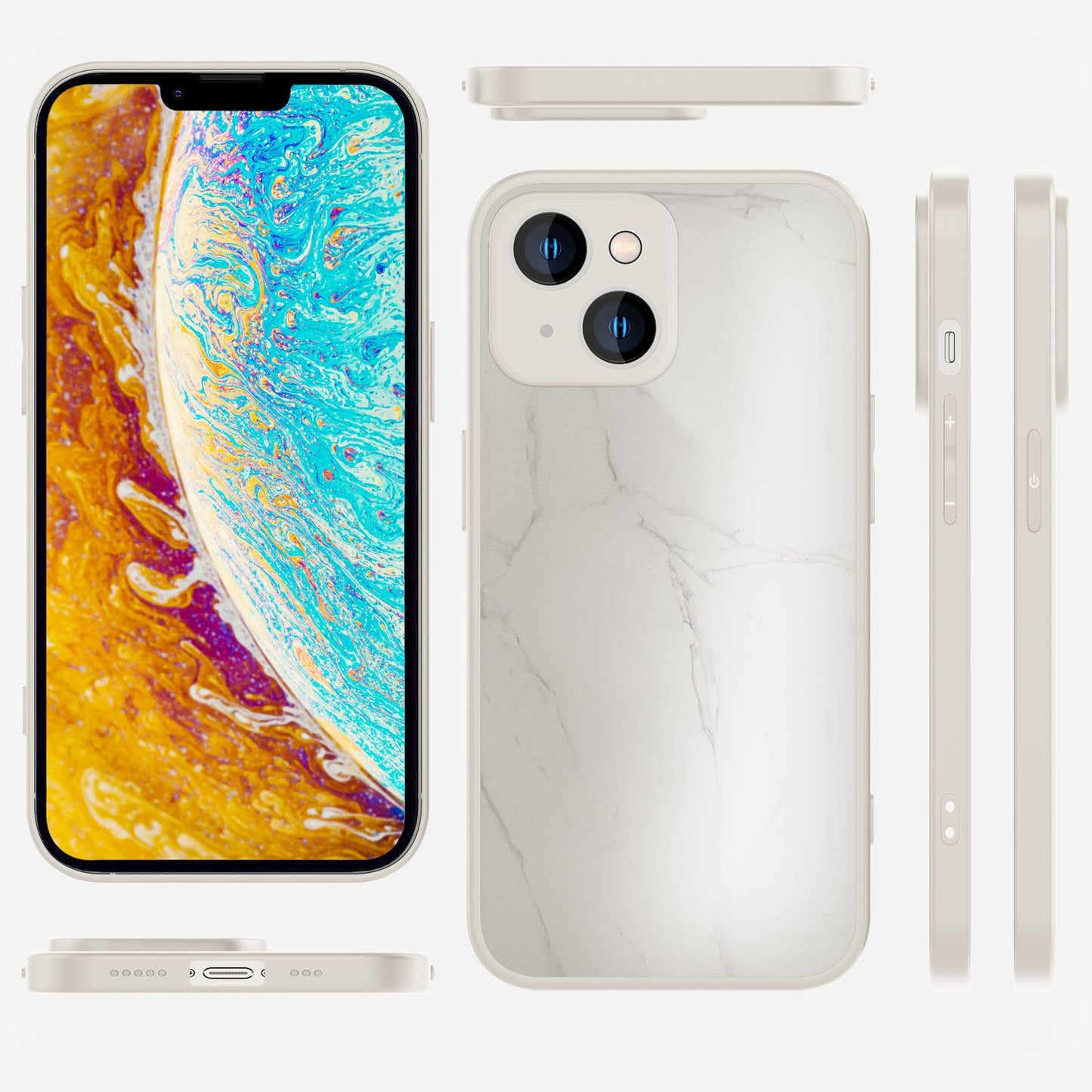 NALIA Marmor Glas Case für iPhone 14 Plus – Robustes 9H Echtglas – MARBELLE (Silikon Bumper & Grip) – Marke aus Berlin