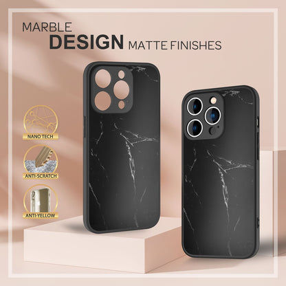 NALIA Marmor Glas Case für iPhone 14 Pro – Robustes 9H Echtglas – MARBELLE (Silikon Bumper & Grip) – Marke aus Berlin
