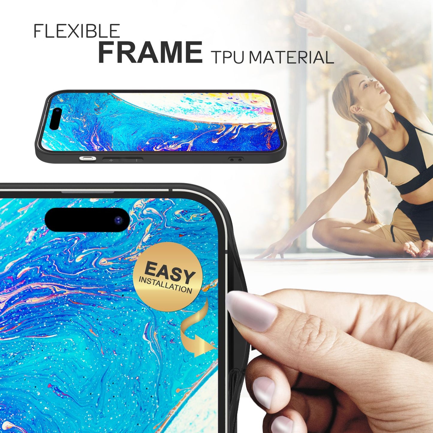 NALIA Marmor Glas Case für iPhone 14 Pro – Robustes 9H Echtglas – MARBELLE (Silikon Bumper & Grip) – Marke aus Berlin