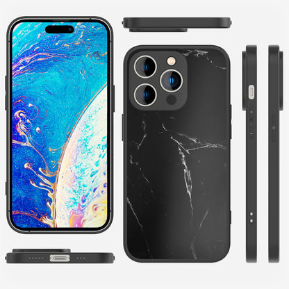 NALIA Marmor Glas Case für iPhone 14 Pro – Robustes 9H Echtglas – MARBELLE (Silikon Bumper & Grip) – Marke aus Berlin