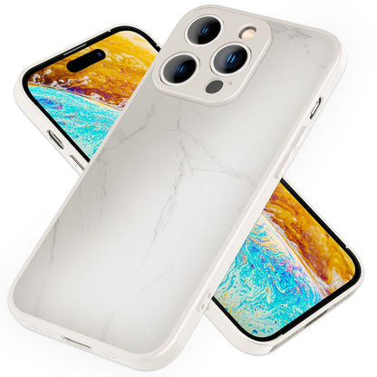 NALIA Marmor Glas Case für iPhone 14 Pro – Robustes 9H Echtglas – MARBELLE (Silikon Bumper & Grip) – Marke aus Berlin