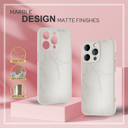 NALIA Marmor Glas Case für iPhone 14 Pro – Robustes 9H Echtglas – MARBELLE (Silikon Bumper & Grip) – Marke aus Berlin