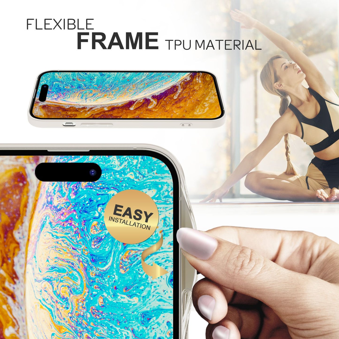 NALIA Marmor Glas Case für iPhone 14 Pro – Robustes 9H Echtglas – MARBELLE (Silikon Bumper & Grip) – Marke aus Berlin