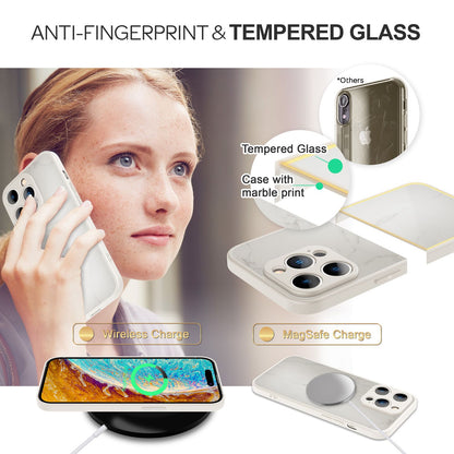 NALIA Marmor Glas Case für iPhone 14 Pro Max – Robustes 9H Echtglas – MARBELLE (Silikon Bumper & Grip) – Marke aus Berlin