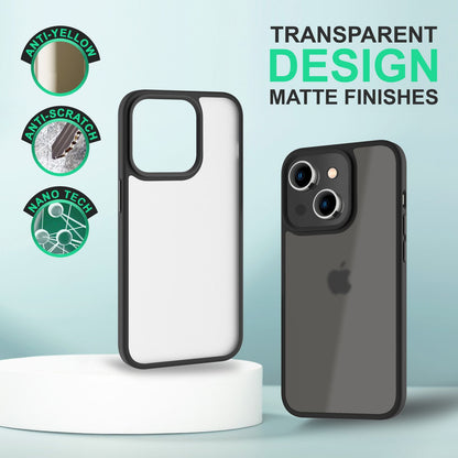 NALIA Matte Hülle für iPhone 14 Plus – Kein Vergilben & Anti-Fingerabdruck – SUMMIT (Semi-Transparent & Schwarzer Rahmen) – Marke aus Berlin