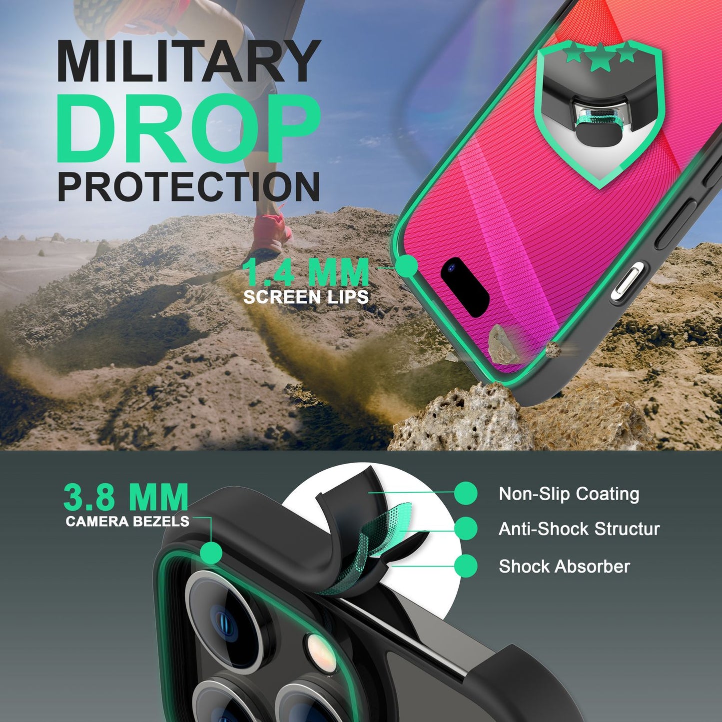 NALIA Matte Hülle für iPhone 14 Pro Max – Kein Vergilben & Anti-Fingerabdruck – SUMMIT (Semi-Transparent & Schwarzer Rahmen) – Marke aus Berlin