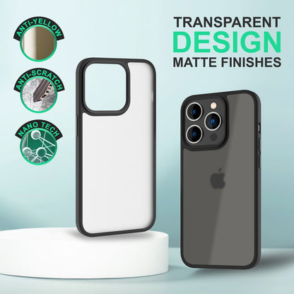 NALIA Matte Hülle für iPhone 14 Pro Max – Kein Vergilben & Anti-Fingerabdruck – SUMMIT (Semi-Transparent & Schwarzer Rahmen) – Marke aus Berlin