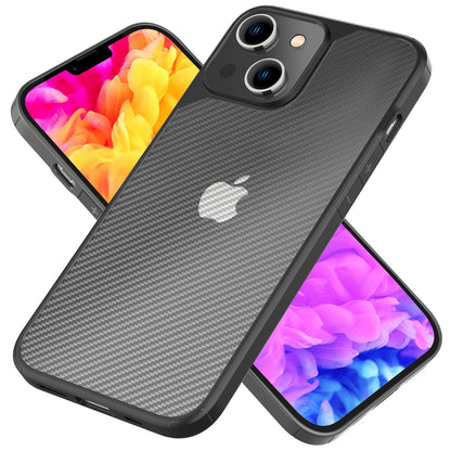 NALIA Carbon-Look Hülle für iPhone 14 – Vergilbungsfrei & Rutschfest – NOMAD (Semi-Transparent & Silikon-Rahmen) – Marke aus Berlin