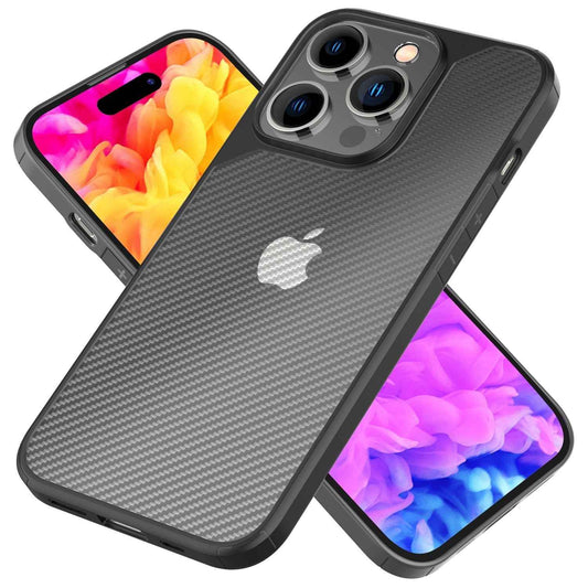 NALIA Carbon-Look Hülle für iPhone 14 Pro – Vergilbungsfrei & Rutschfest – NOMAD (Semi-Transparent & Silikon-Rahmen) – Marke aus Berlin