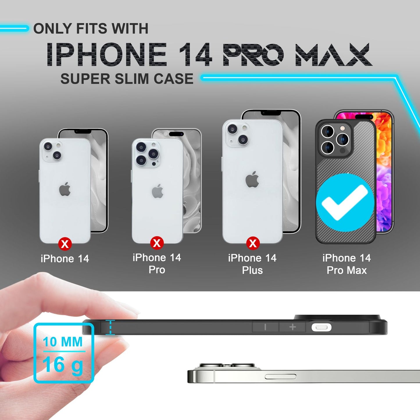 NALIA Carbon-Look Hülle für iPhone 14 Pro Max – Vergilbungsfrei & Rutschfest – NOMAD (Semi-Transparent & Silikon-Rahmen) – Marke aus Berlin
