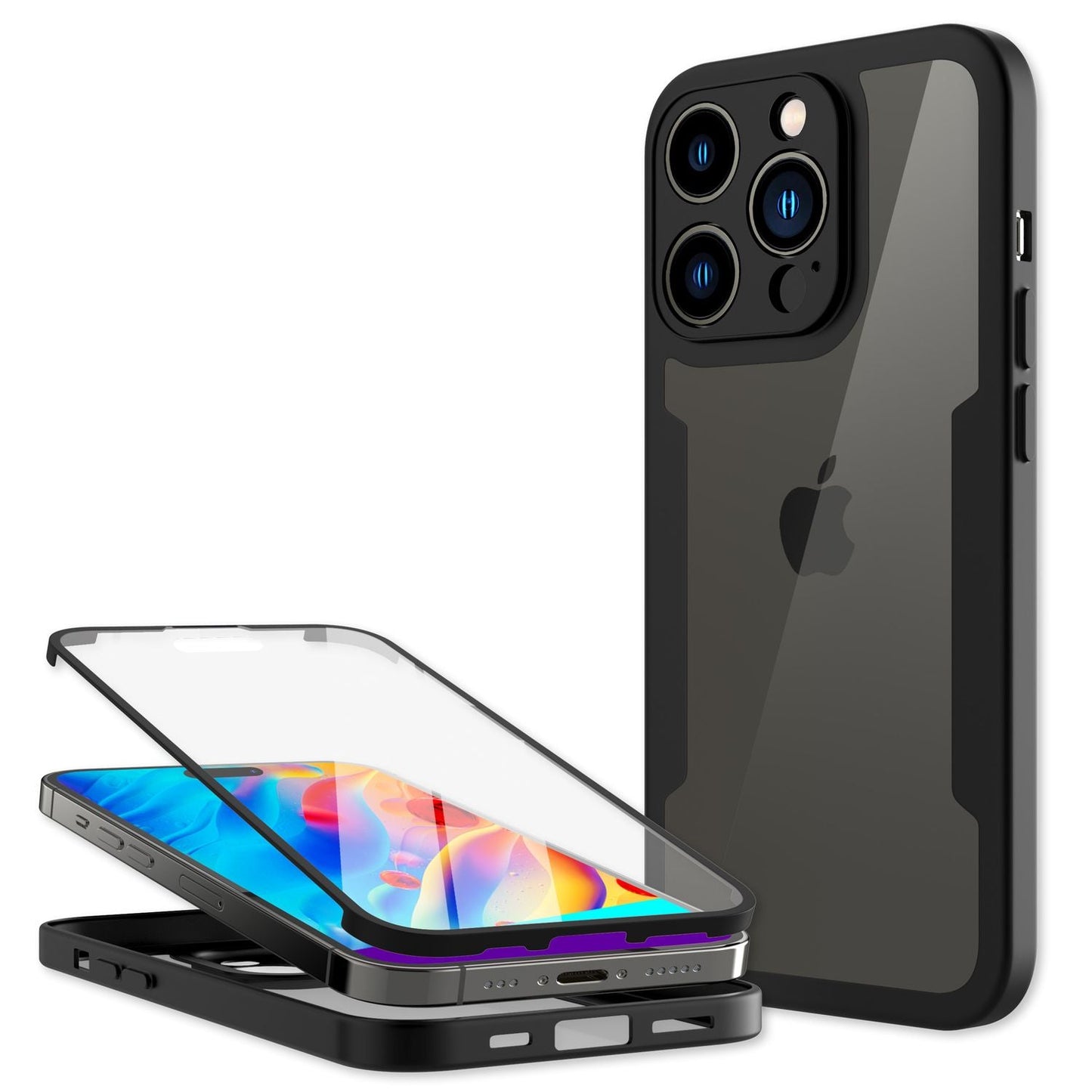 NALIA 360° Hülle für iPhone 14 Pro – Vergilbungsfrei & Rutschfester Matt-Rahmen – SURROUND (Full-Body Case mit Kameraschutz) – Marke aus Berlin