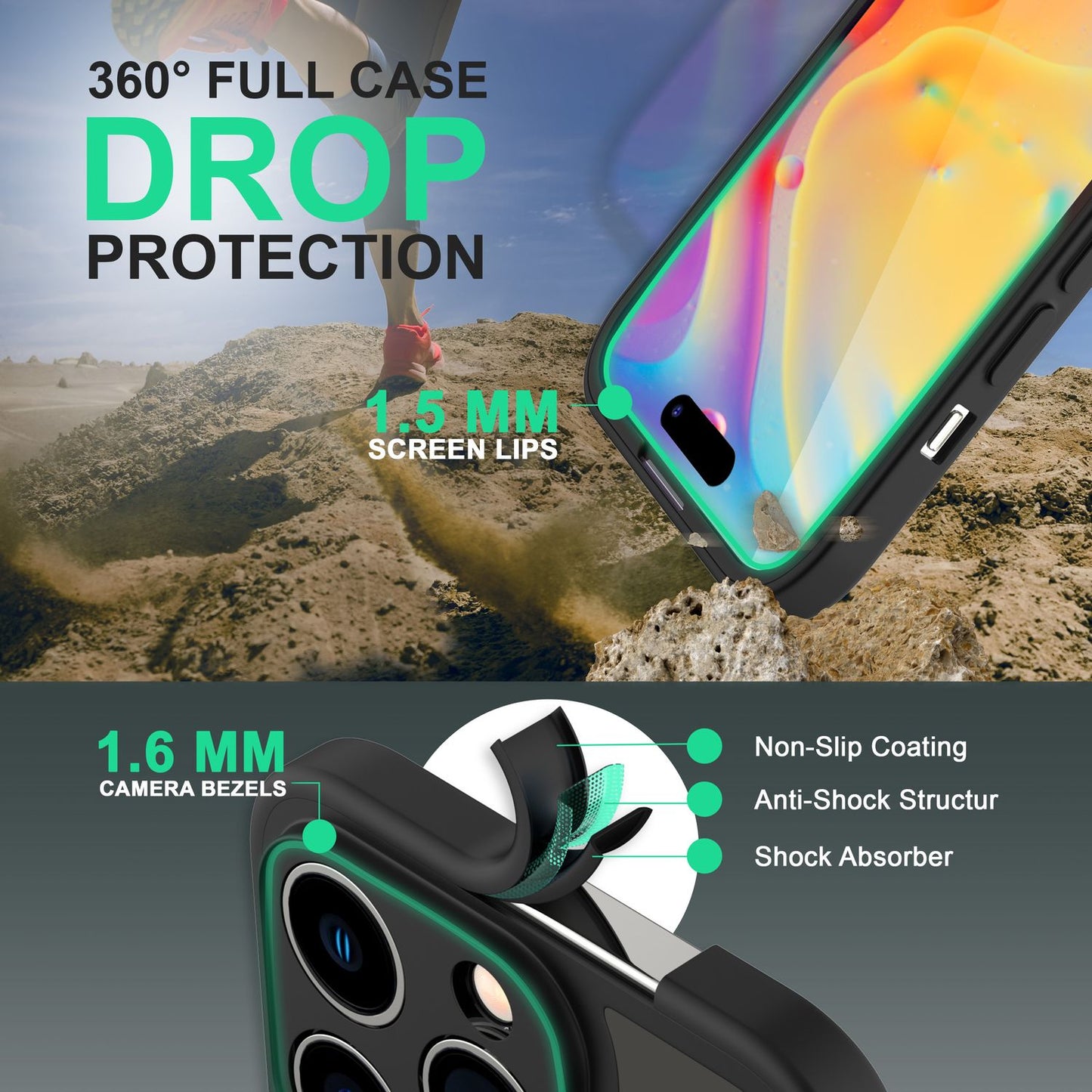 NALIA 360° Hülle für iPhone 14 Pro – Vergilbungsfrei & Rutschfester Matt-Rahmen – SURROUND (Full-Body Case mit Kameraschutz) – Marke aus Berlin
