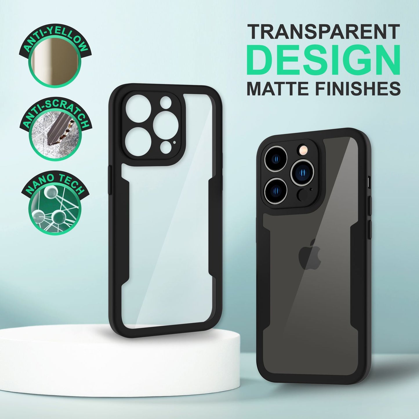 NALIA 360° Hülle für iPhone 14 Pro – Vergilbungsfrei & Rutschfester Matt-Rahmen – SURROUND (Full-Body Case mit Kameraschutz) – Marke aus Berlin