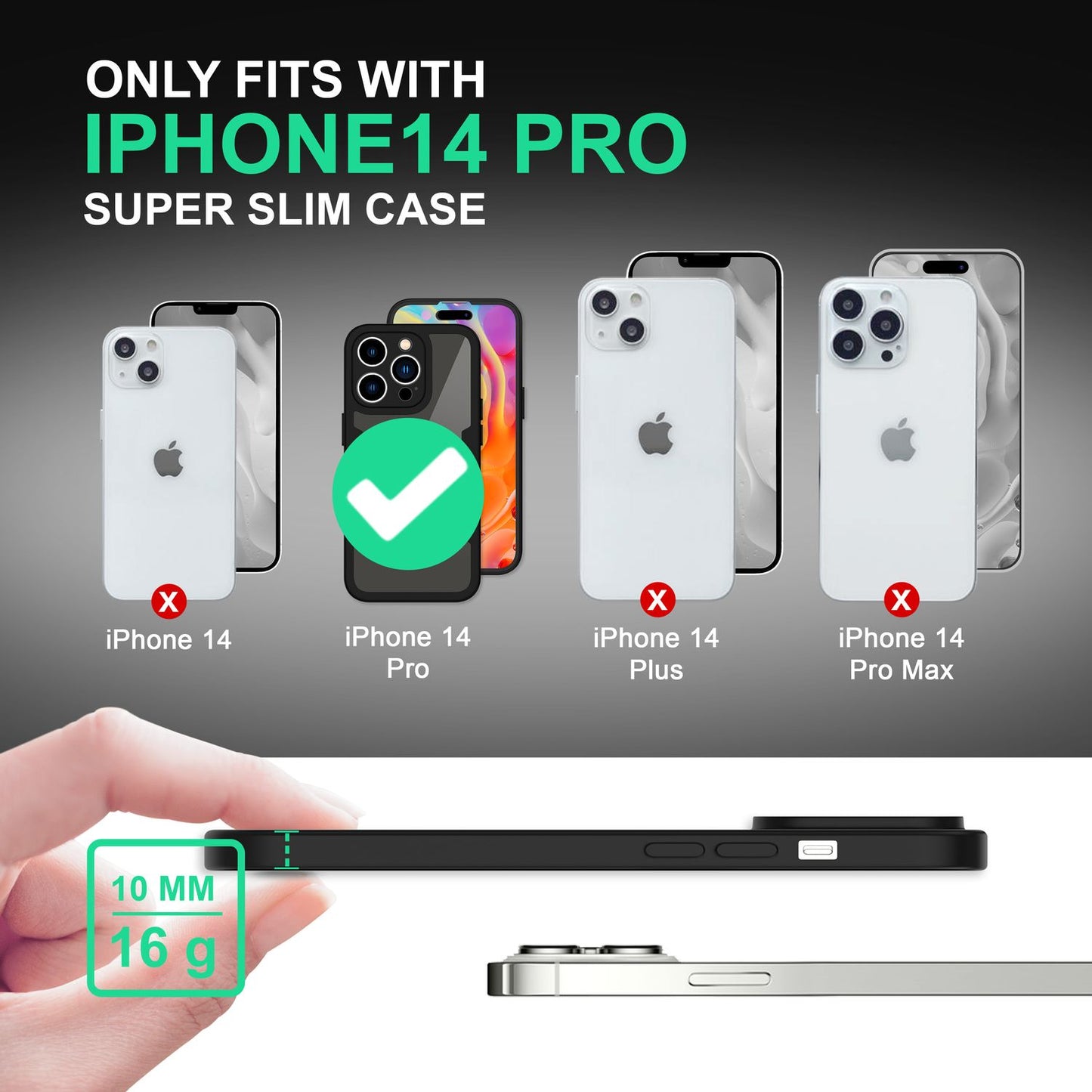 NALIA 360° Hülle für iPhone 14 Pro – Vergilbungsfrei & Rutschfester Matt-Rahmen – SURROUND (Full-Body Case mit Kameraschutz) – Marke aus Berlin